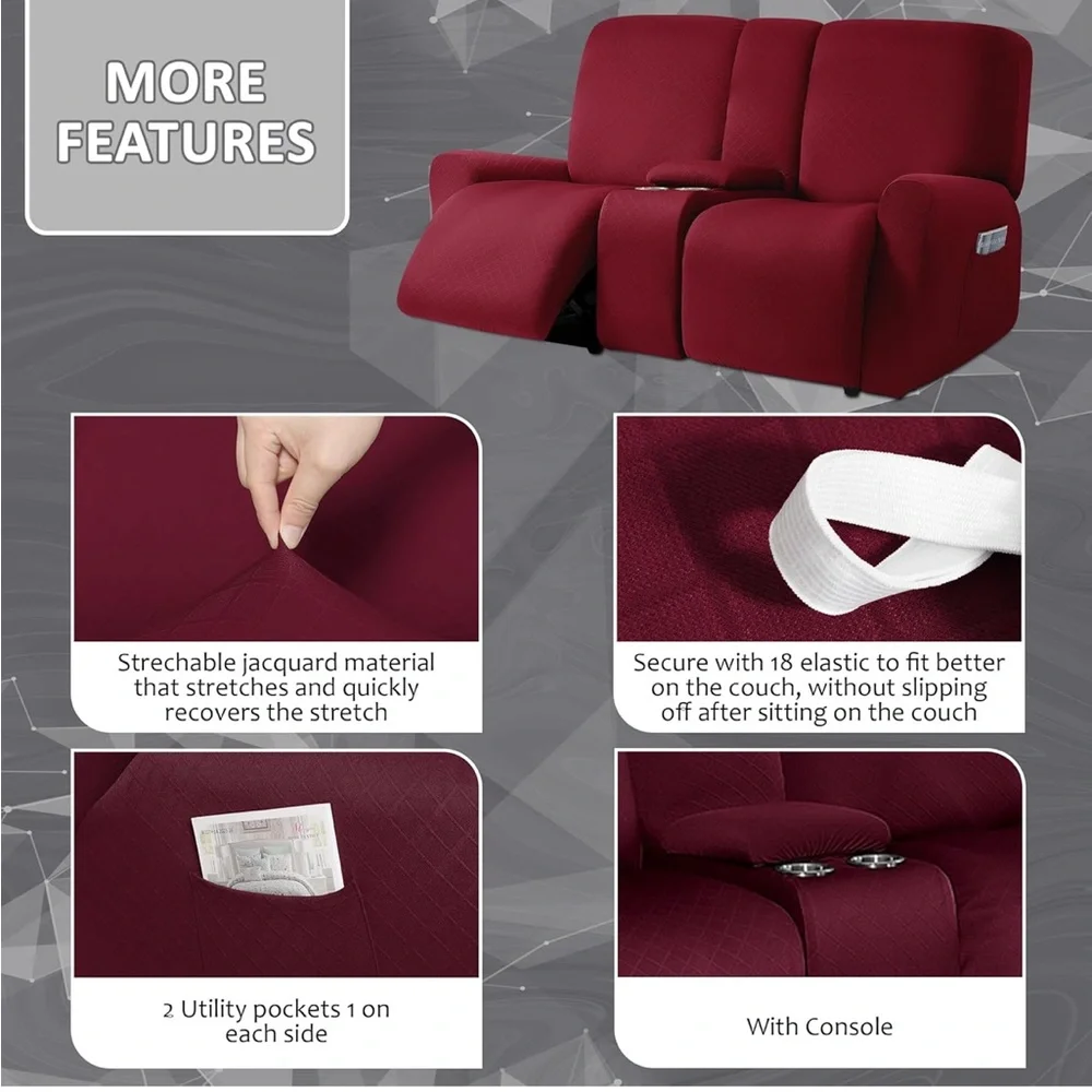 New Ulticor Jacquard 75”-100” Two Seat Slipcover Wine